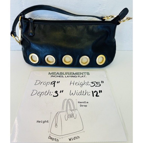 Franco Sarto Black Grommet Shoulder Bag Leather & Nylon  Zipper Closure - Picture 12 of 12